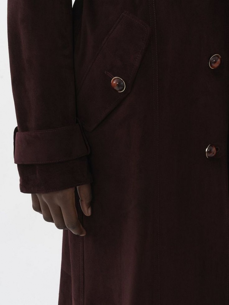 Leather Chloe Long Trench Coat Brązowe | CHE-SR14119