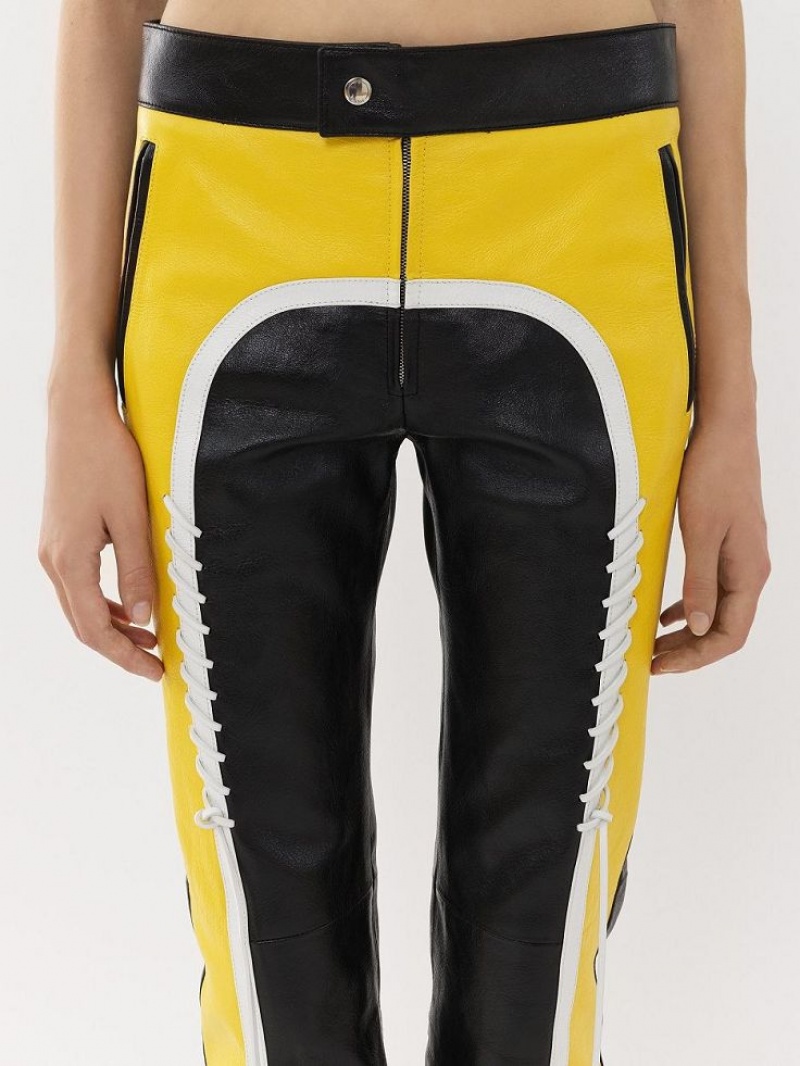 Leather Chloe Motocyklowe Pants Czarne Żółte | CHE-SR14107