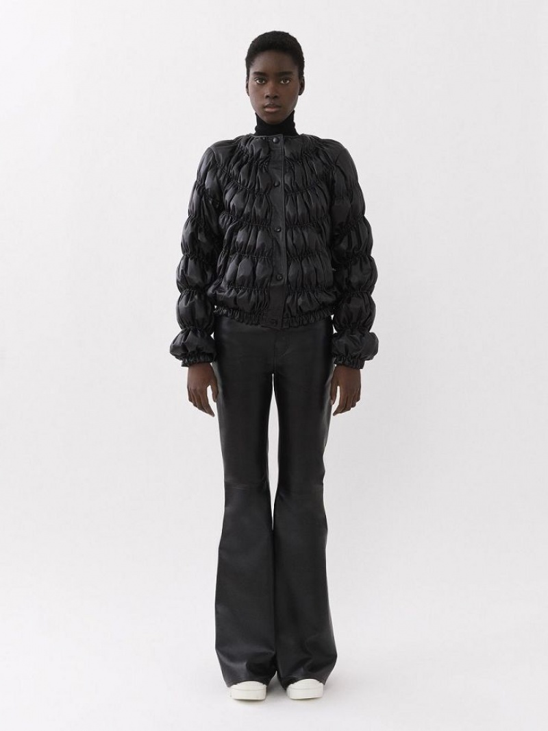 Leather Chloe Ruched Puffer Jacket Czarne | CHE-SR14115
