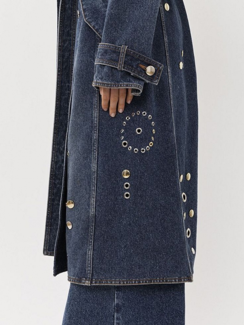 Płaszcze Chloe Embellished Trench Niebieskie | CHE-SR13792