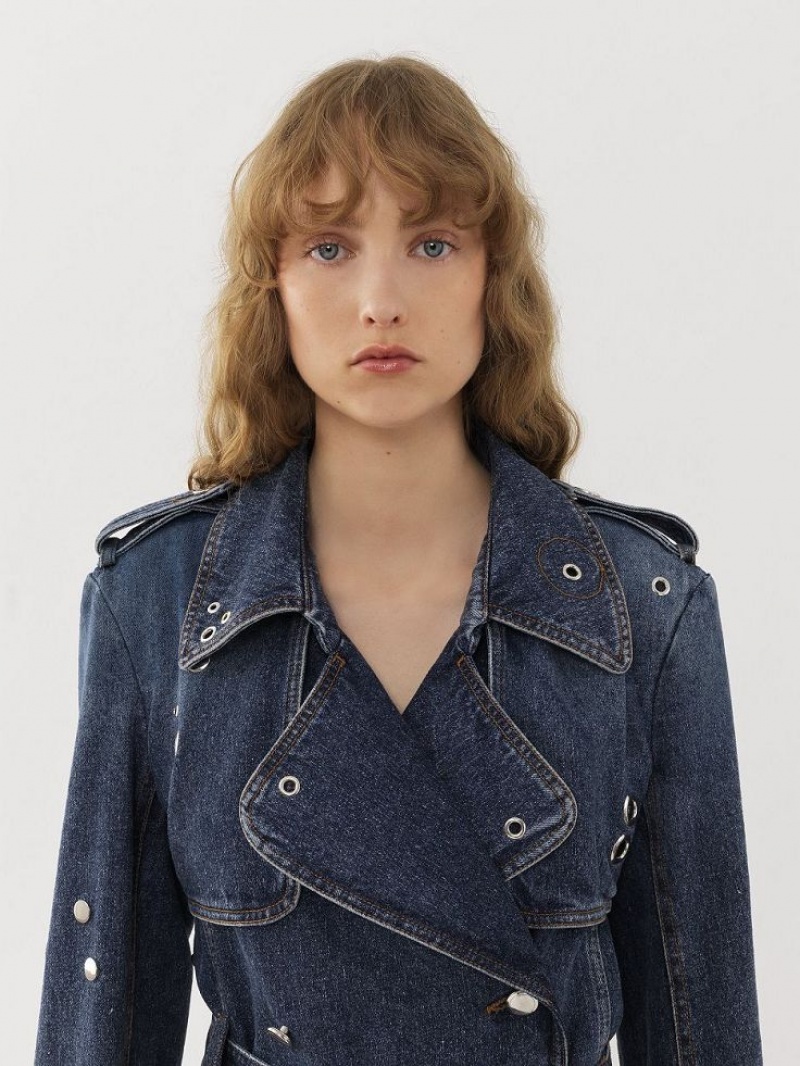 Płaszcze Chloe Embellished Trench Niebieskie | CHE-SR13792