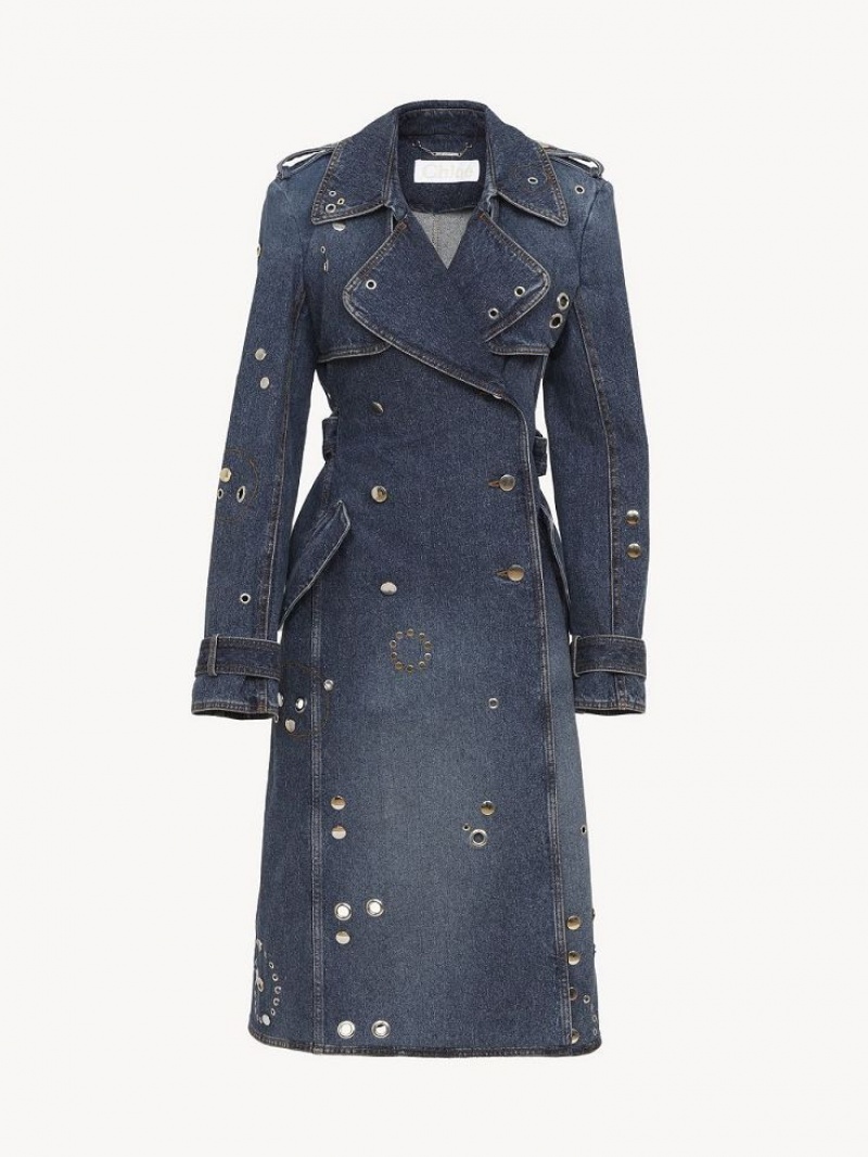 Płaszcze Chloe Embellished Trench Niebieskie | CHE-SR13792