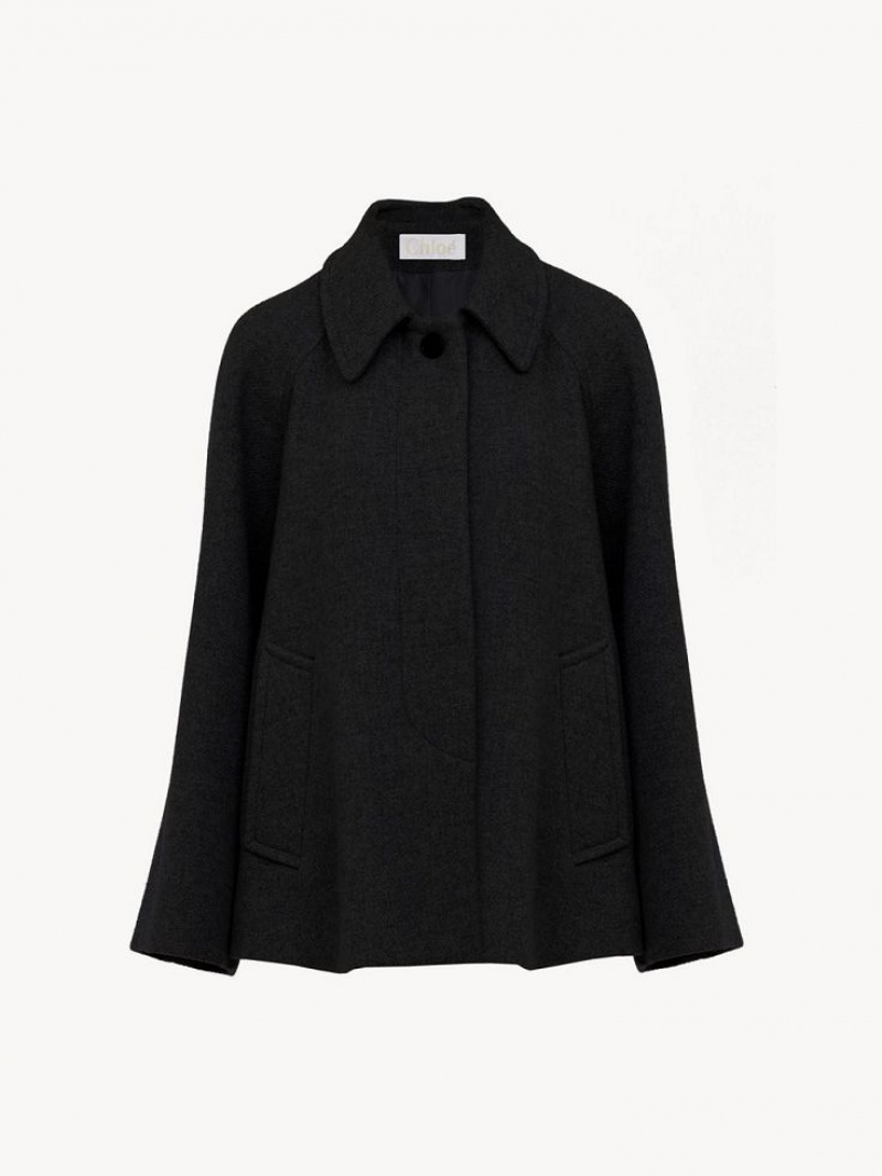 Płaszcze Chloe Krótkie Cape Czarne | CHE-SR13808