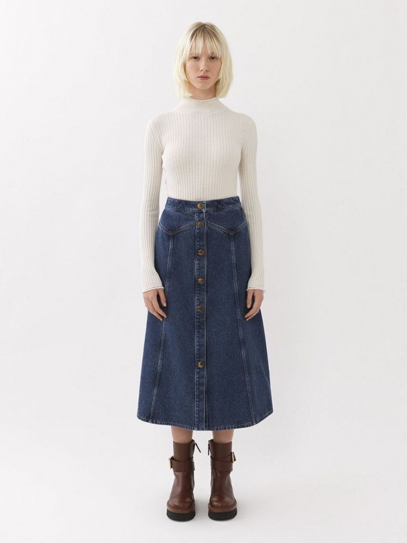 Spódnice Chloe Flared Mid-length Niebieskie | CHE-SR14085