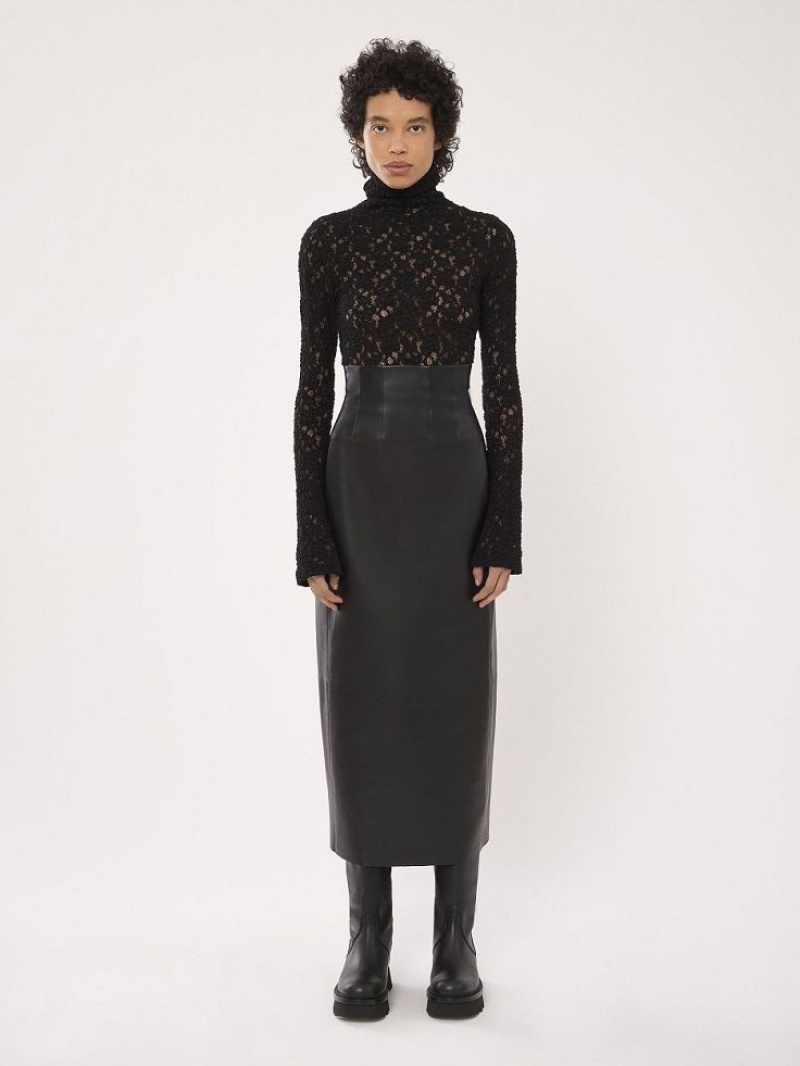 Spódnice Chloe High-waisted Midi Czarne | CHE-SR14089