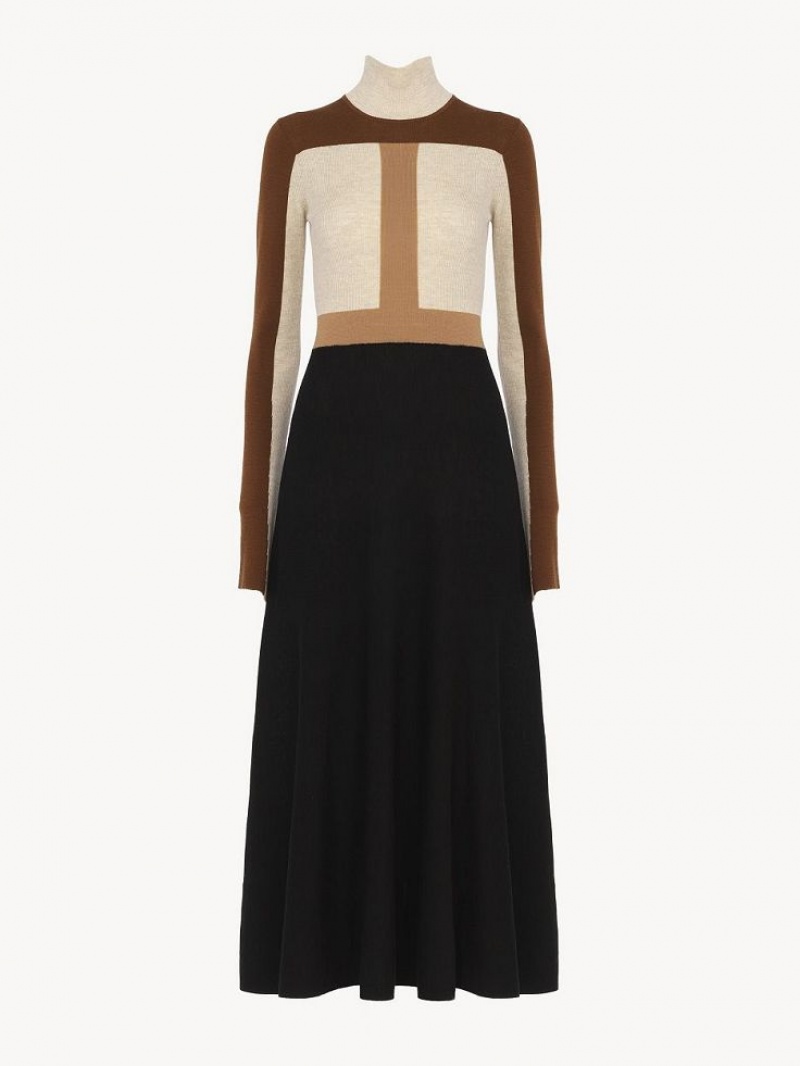 Sukienka Chloe Flared Maxi Kolorowe Brązowe | CHE-SR13849