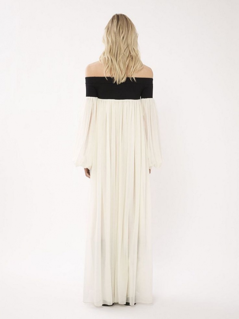 Sukienka Chloe Off-the-shoulder Maxi Czarne Białe | CHE-SR13857