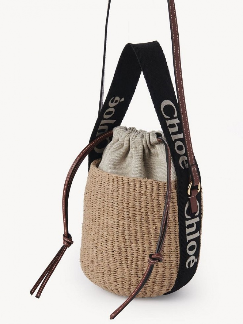 Torba Crossbody Chloe Small Woody Basket Czarne Beżowe | CHE-SR13566