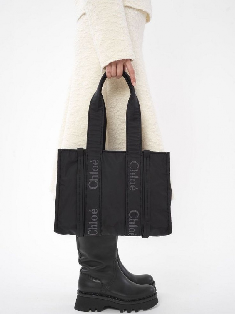 Torby Przez Ramię Chloe Medium Woody Czarne | CHE-SR13428