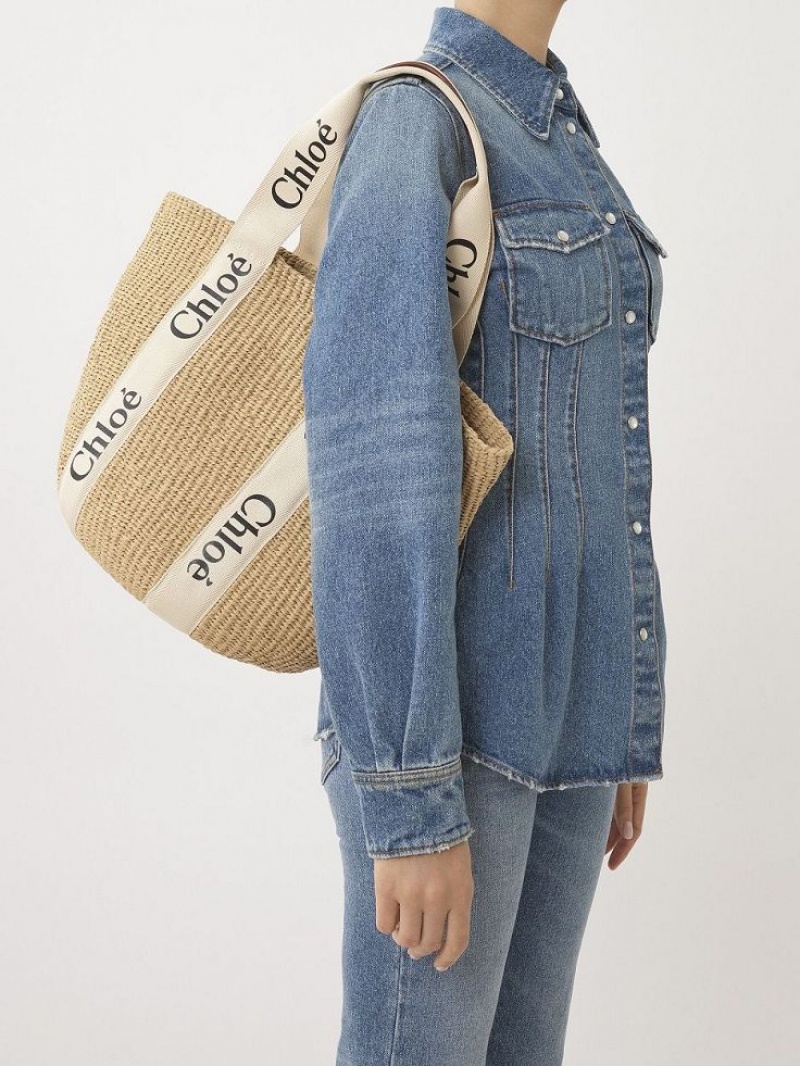 Torby Tote Chloe Large Woody Basket Białe | CHE-SR13332