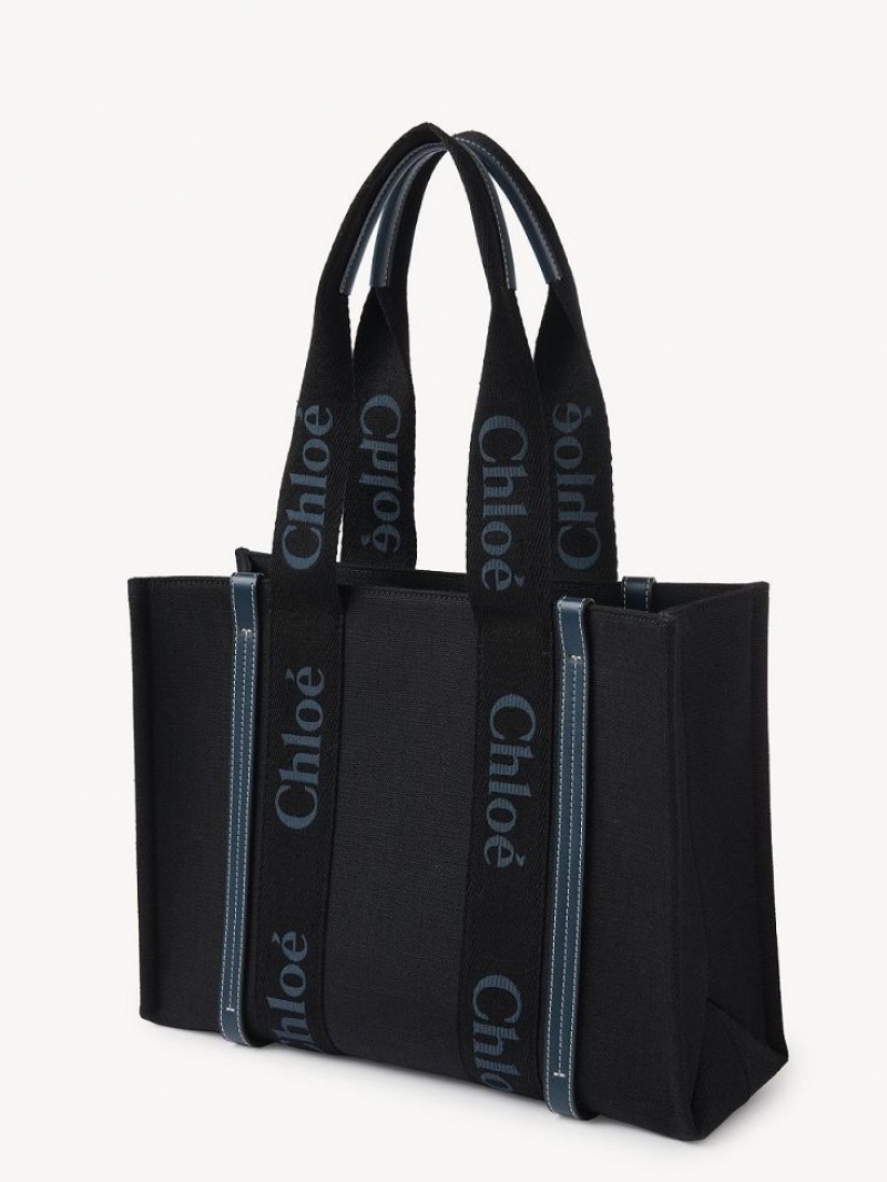 Torby Tote Chloe Medium Woody Czarne Zielone | CHE-SR13318