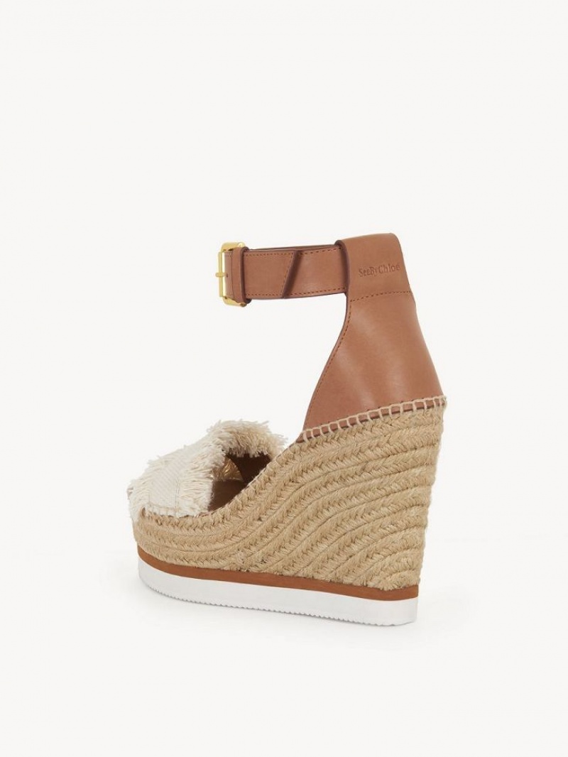Wedge Chloe Glyn Fringed Espadryle Białe | CHE-SR14804