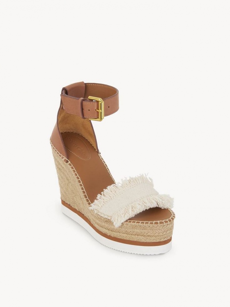 Wedge Chloe Glyn Fringed Espadryle Białe | CHE-SR14804